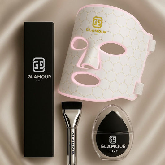 Glow & Go Skincare Gift Set – LED Mask + Brush + Sponge | Glamour Luxe